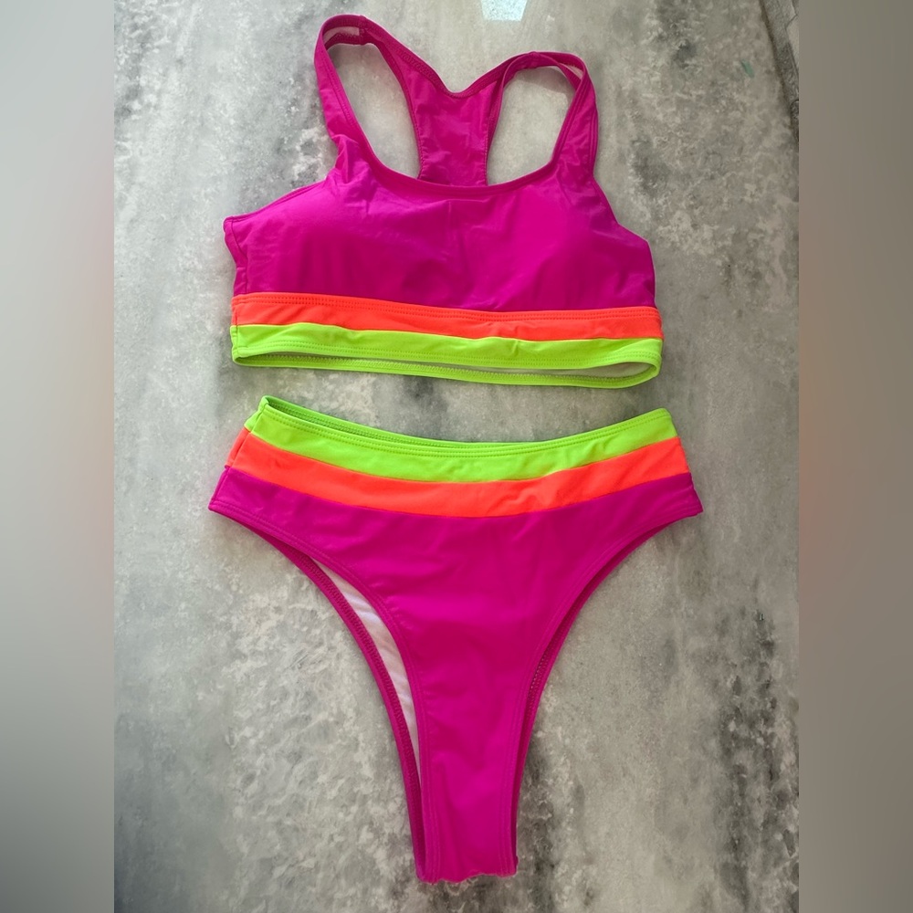 SHEIN One Piece in Pink with Neon Accents